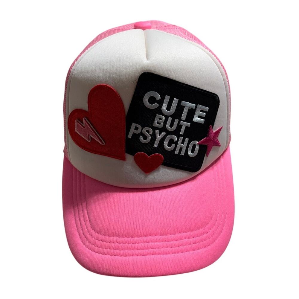 Cute But Psycho Trucker Hat Cap One Size Adjustable Snap Back Hot Pink Funny